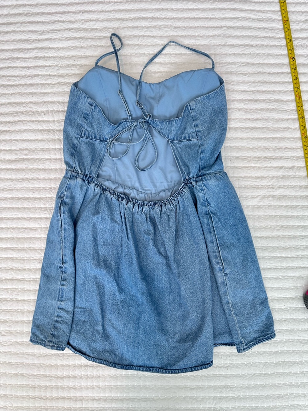 Hollister Light Wash Denim Drop Waist Mini Dress Romper XL Y2K Coquette Babydoll - Picture 4 of 10